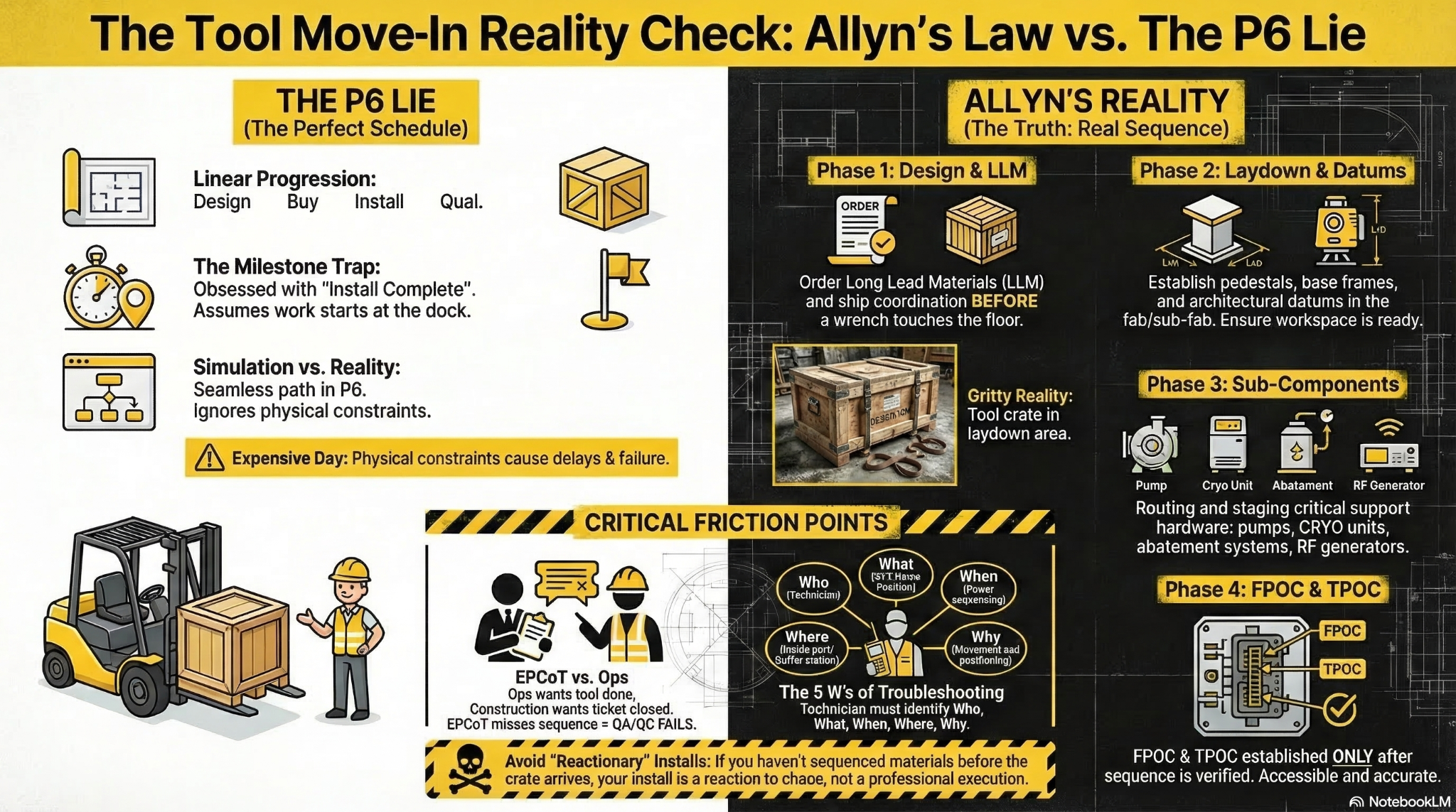 Allyn's Law vs. The P6 Lie — Tool Move-In Reality Check infographic